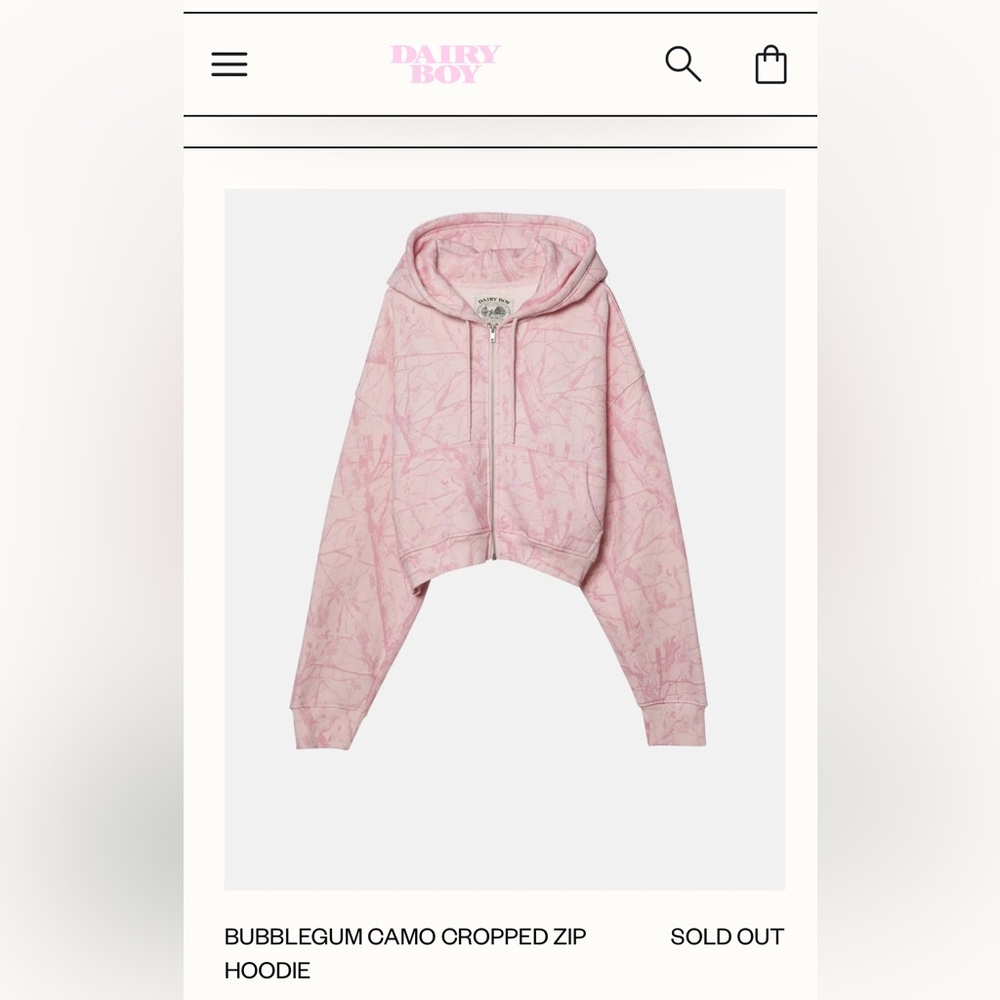 Dairy Boy Bubblegum Camo Cropped Zip Hoodie pink size small